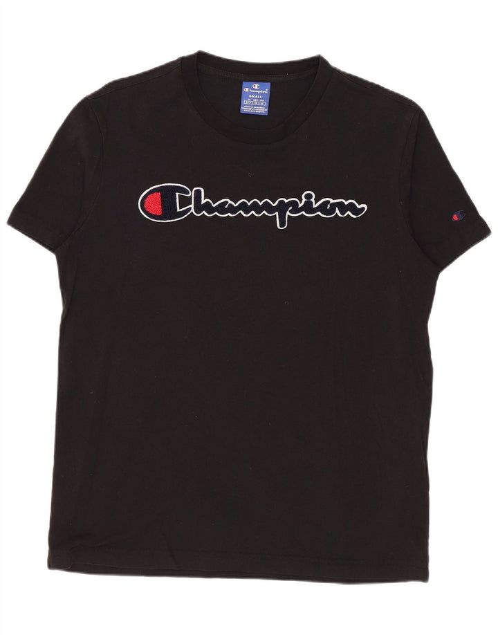 Camiseta masculina gráfica Champion pequena de algodão preto