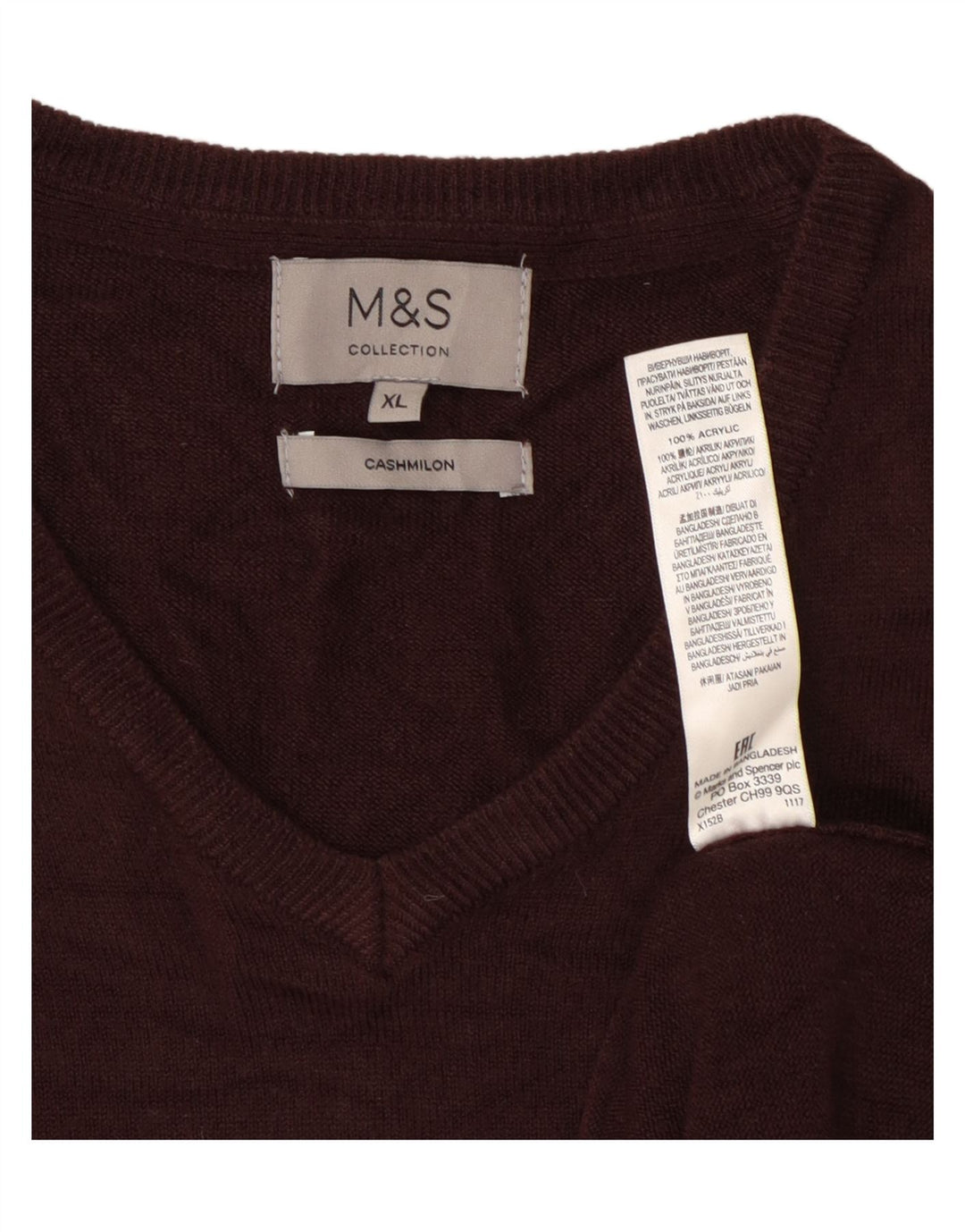 Suéter masculino Marks & Spencer com decote em V XL Borgonha Acrílico