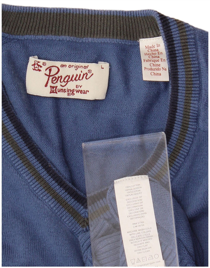 Suéter masculino PENGUIN com decote em V grande algodão azul