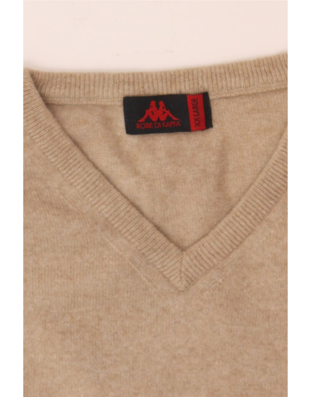 KAPPA Womens V-Neck Jumper Sweater UK 20 2XL Beige Wool Vintage Kappa and Second-Hand Kappa from Messina Hembry 