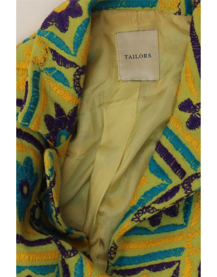Jaqueta Blazer Feminina Vintage com 3 Botões Reino Unido 12 Floral Amarelo Médio