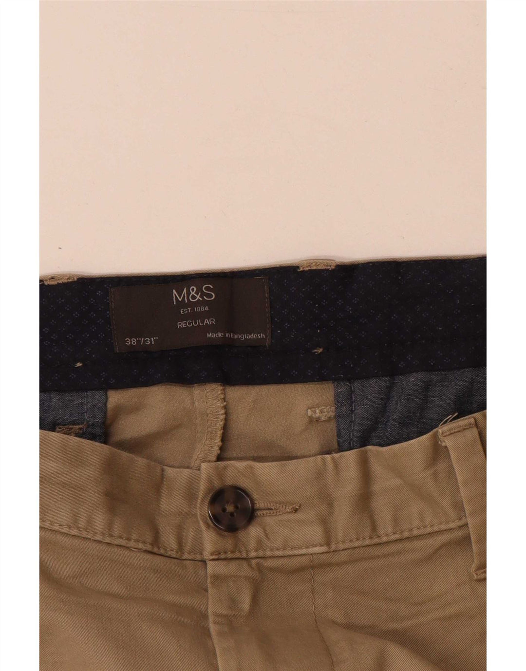 Calça Chino Masculina Marks & Spencer Regular Fit W38 L31 Algodão Bege