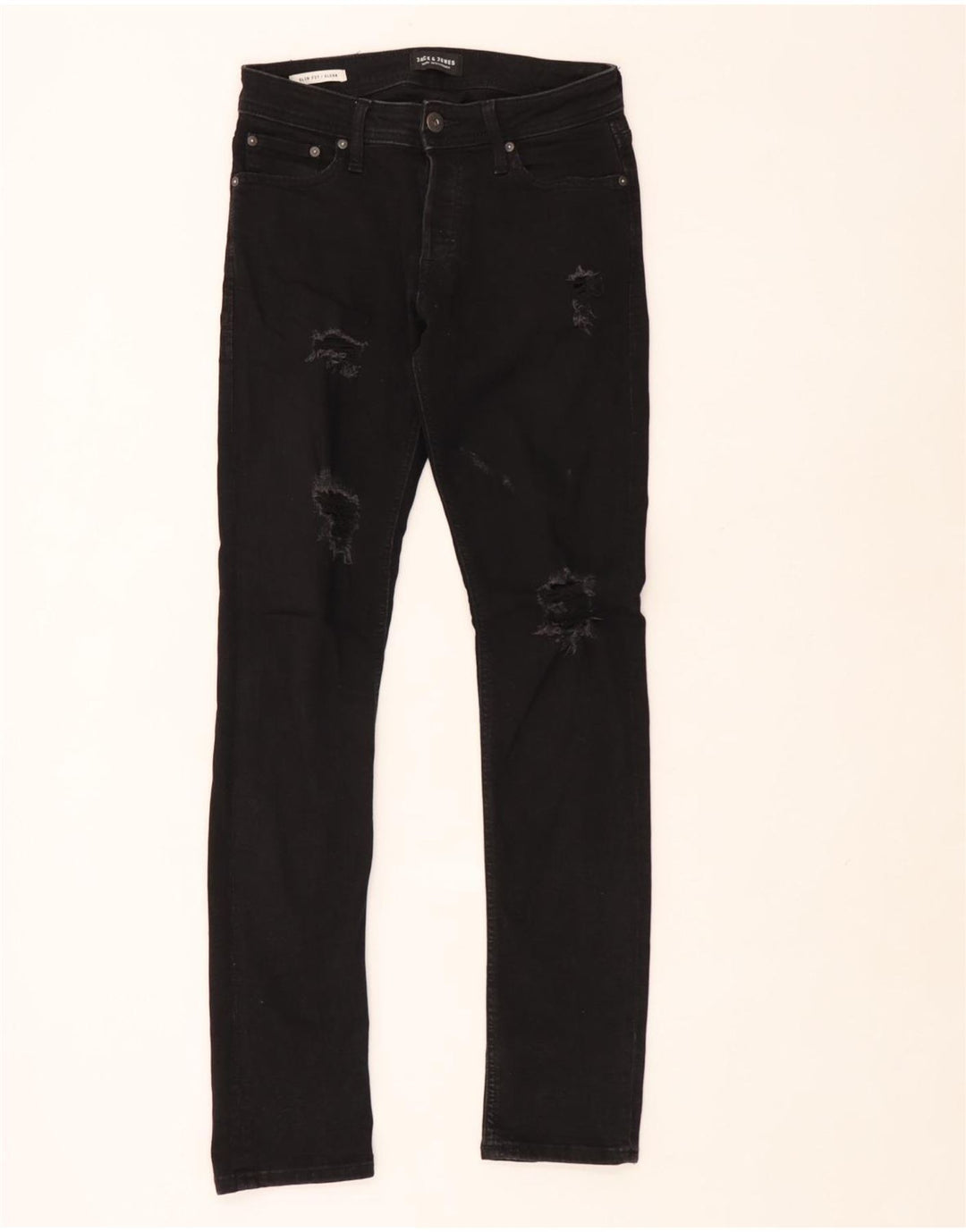 Jack & Jones Mens GLENN Distressed Slim Jeans W28 L32 Algodão Preto