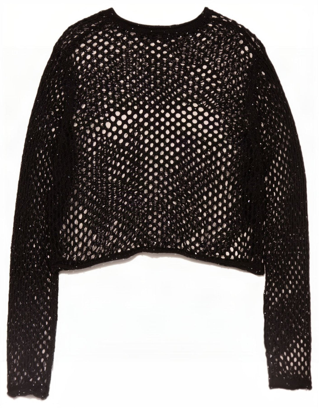 Zara Top feminino oversized de manga comprida em crochê transparente Reino Unido 10 pequeno preto