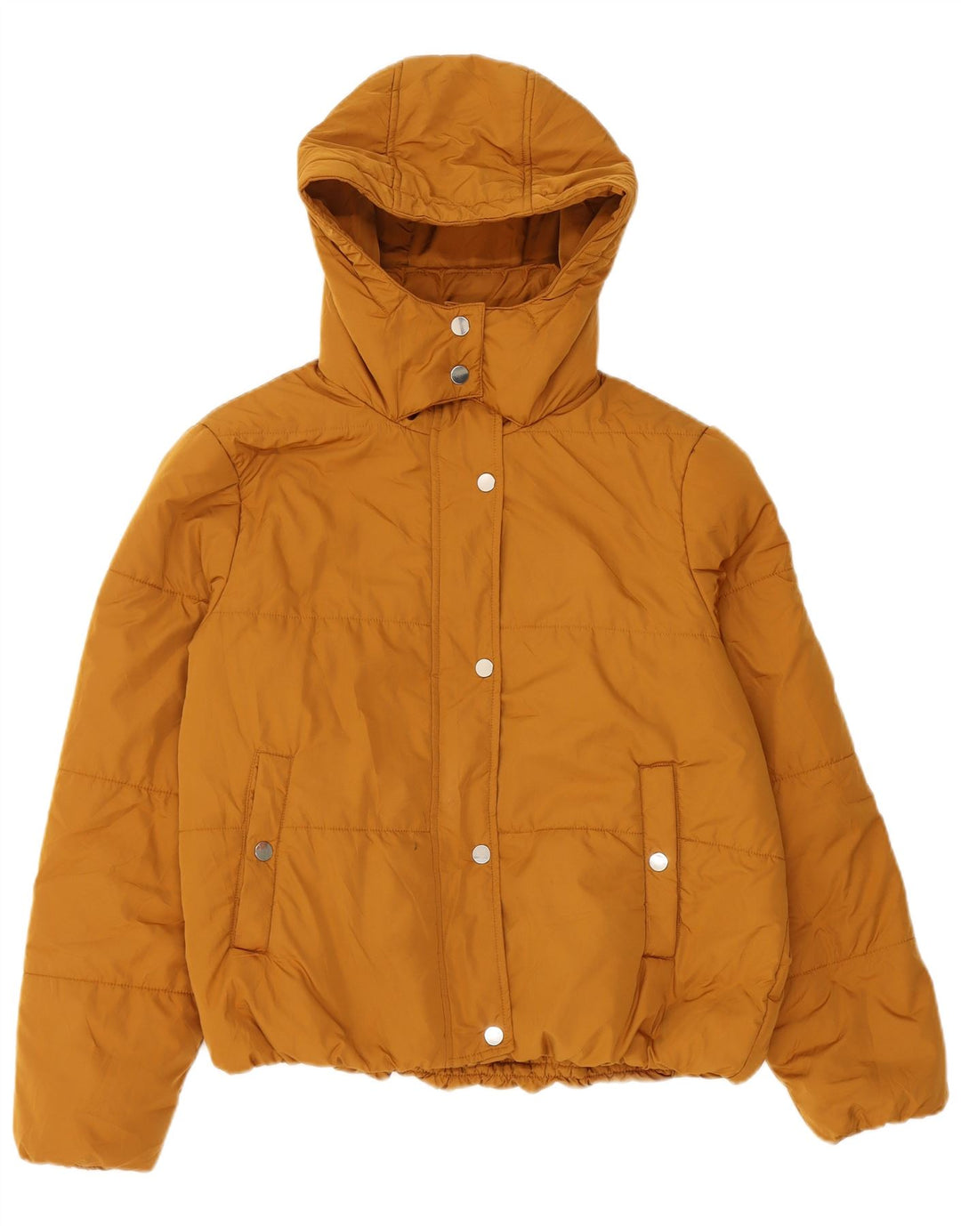 Jaqueta feminina acolchoada com capuz Marks & Spencer Reino Unido 12 poliéster amarelo médio