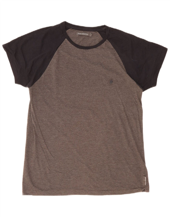 Camiseta masculina FRENCH CONNECTION Top grande cinza colorblock algodão