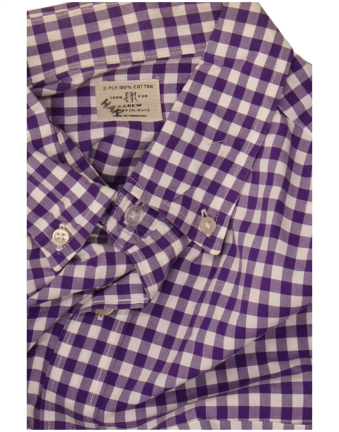 Camisa masculina J. CREW tamanho 15 1/2 algodão guingão roxo médio