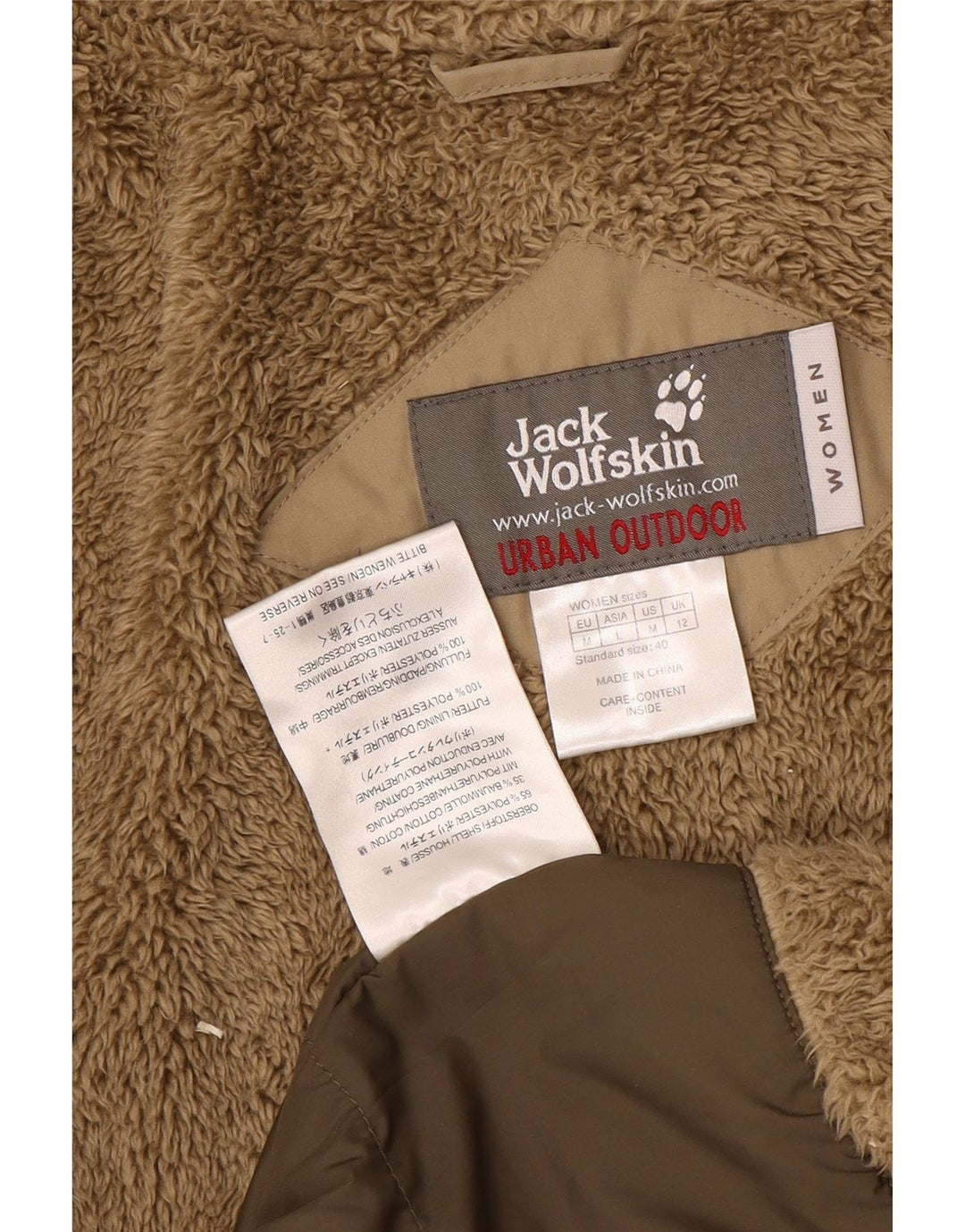 Jaqueta corta-vento feminina com capuz Jack Wolfskin Reino Unido 12 médio bege