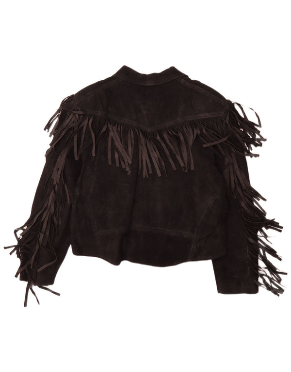 Jaqueta feminina vintage de camurça IT 50 XL cowboy de couro preto