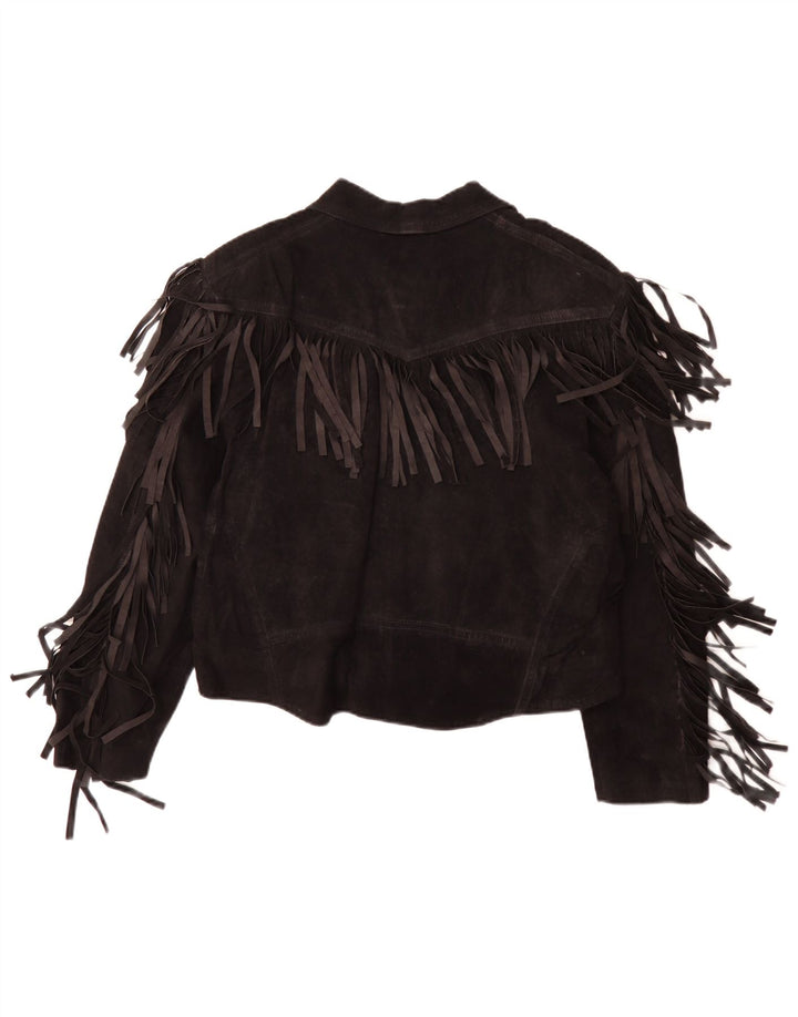 Jaqueta feminina vintage de camurça IT 50 XL cowboy de couro preto