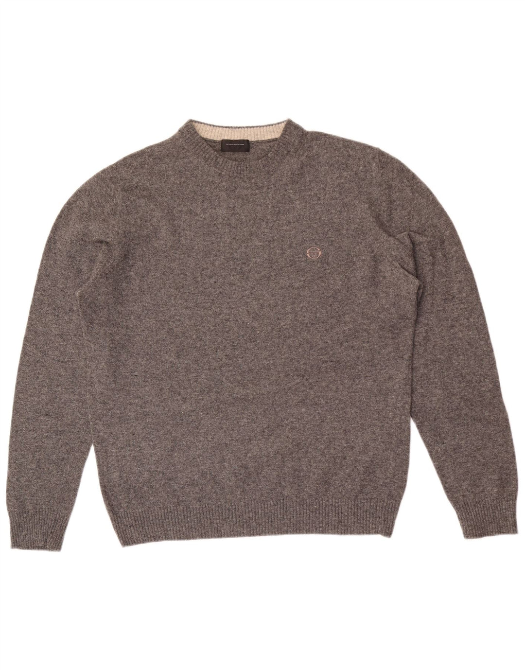 Sergio Tacchini Suéter masculino com gola redonda, grande lã manchada cinza
