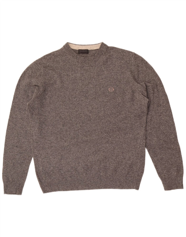 Sergio Tacchini Suéter masculino com gola redonda, grande lã manchada cinza