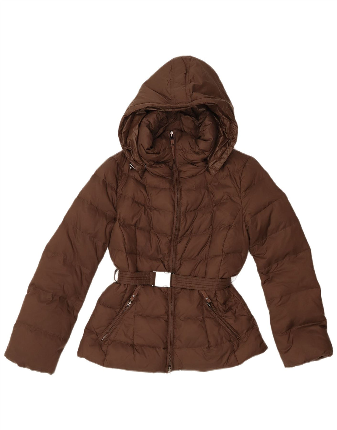Jaqueta acolchoada com capuz feminino BENETTON IT 44 poliamida marrom médio