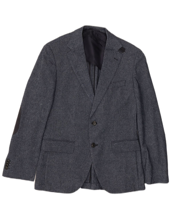 Jaqueta blazer masculina de 2 botões HUGO BOSS EU 46 pequena lã azul marinho