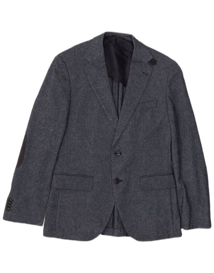 Jaqueta blazer masculina de 2 botões HUGO BOSS EU 46 pequena lã azul marinho