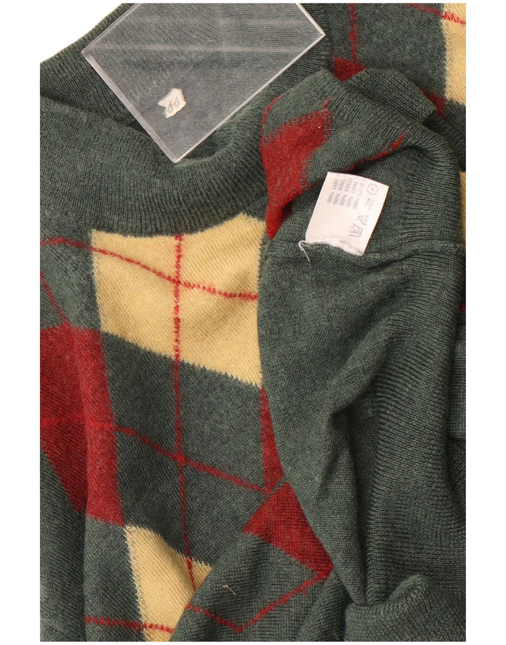 Suéter vintage masculino com gola tartaruga IT 50 verde médio Argyle/Diamante