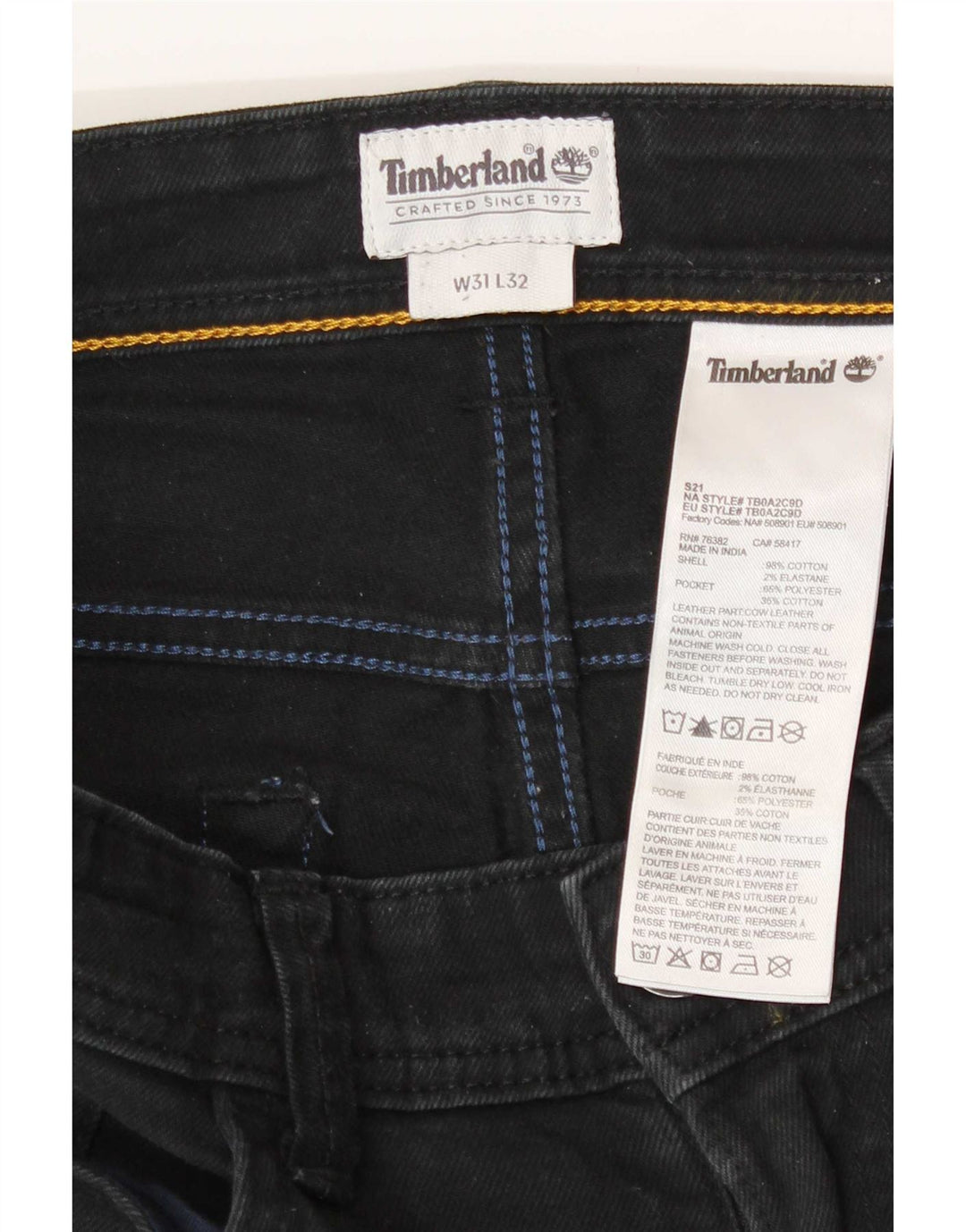 Timberland Mens Jeans Slim W31 L27 Algodão Preto