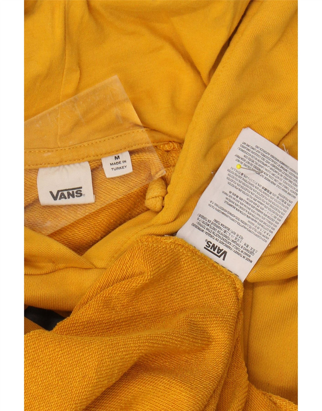 VANS feminino solto ajuste gráfico moletom com capuz Reino Unido 14 médio algodão amarelo