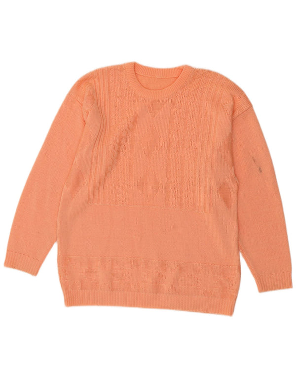 Suéter feminino vintage com gola redonda UK 14 grande laranja