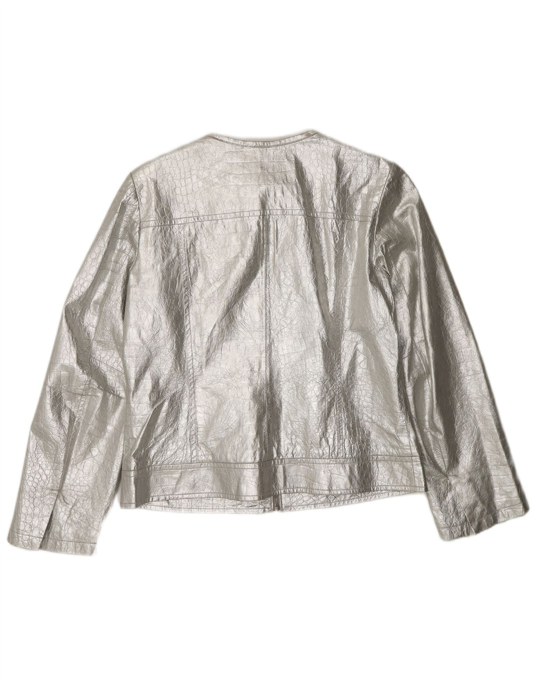 Jaqueta de couro feminina CORTEFIEL UK 12 couro prateado médio