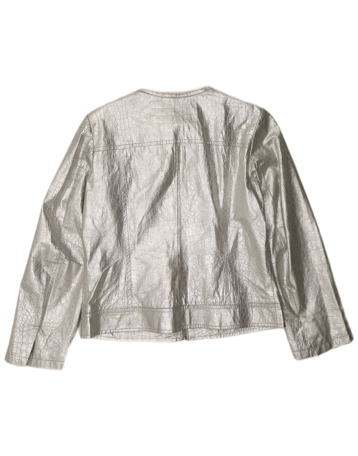 Jaqueta de couro feminina CORTEFIEL UK 12 couro prateado médio