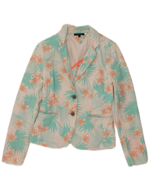 Jaqueta blazer feminina Tommy Hilfiger com 2 botões US 4 pequeno azul floral algodão