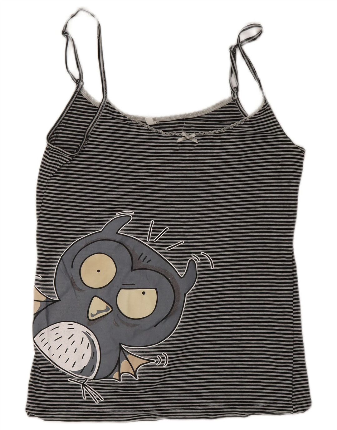 Top feminino Benetton Graphic Crop Cami UK 10 pequeno listrado cinza