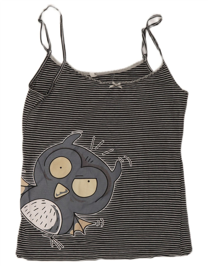 Top feminino Benetton Graphic Crop Cami UK 10 pequeno listrado cinza