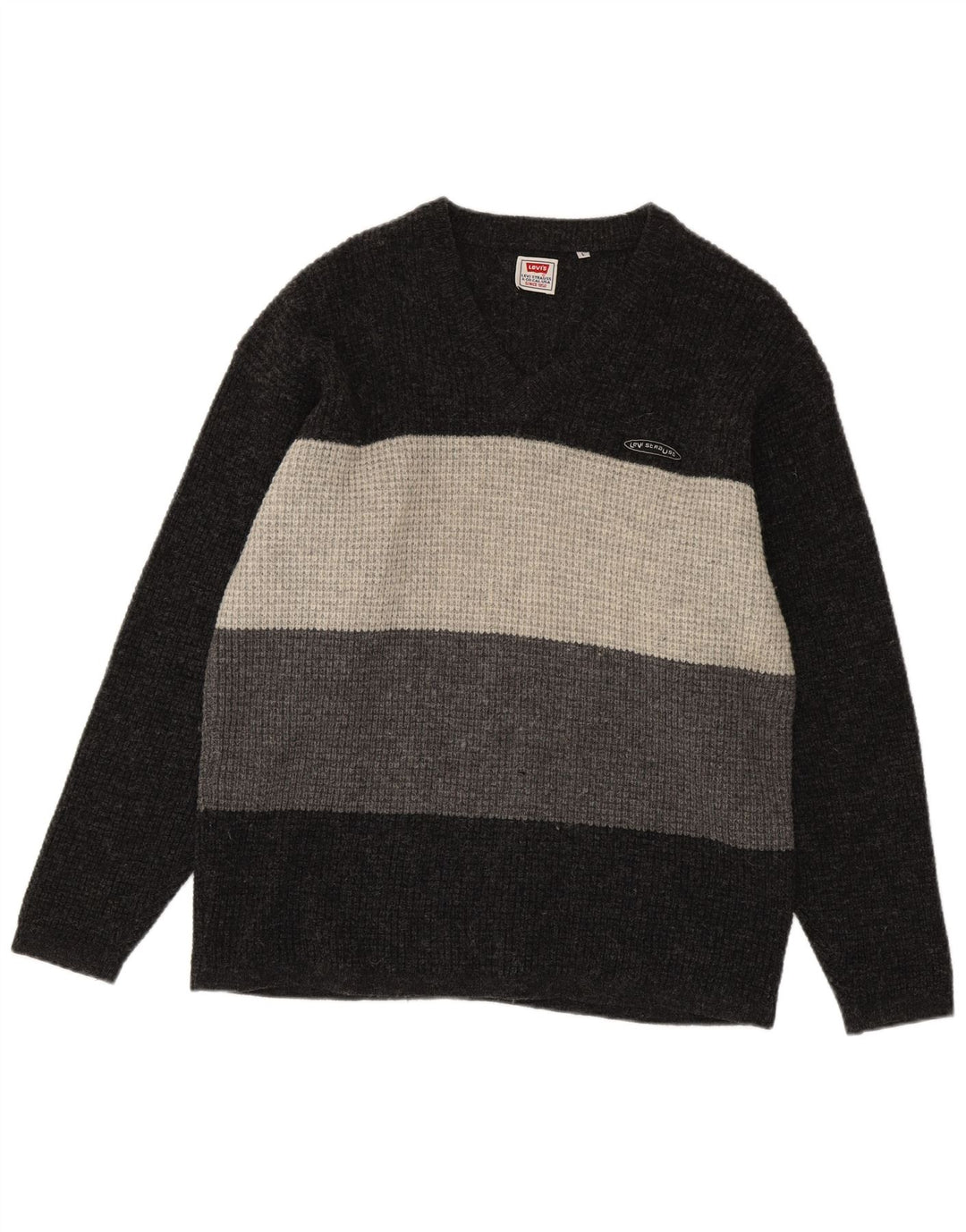 Suéter masculino Levi's com decote em V grande cinza colorblock lã virgem