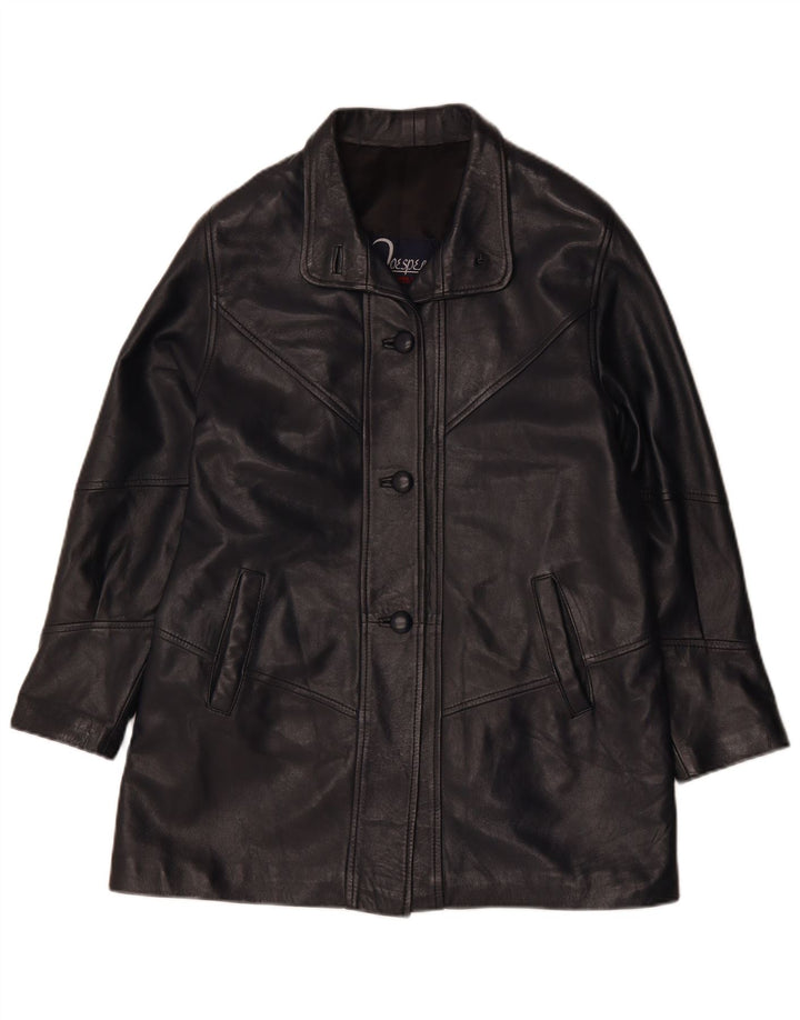 Jaqueta de couro feminina vintage Reino Unido 14 couro preto médio