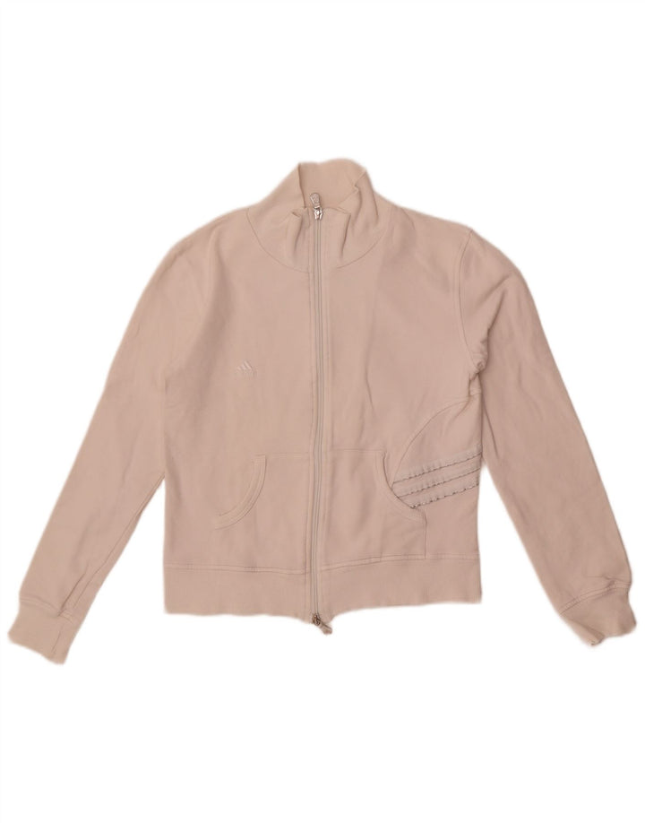 Adidas Womens Crop Tracksuit Top Jacket UK 10 Pequeno Algodão Branco