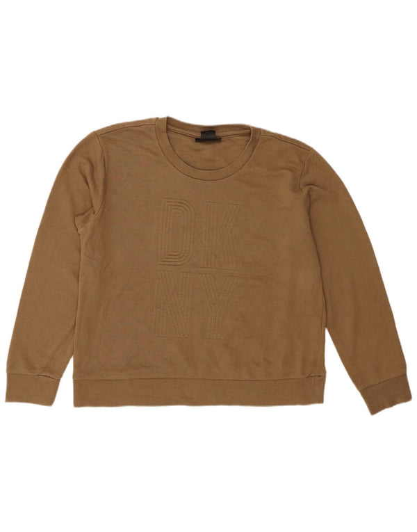 Suéter gráfico feminino Dkny UK 14 algodão cáqui médio