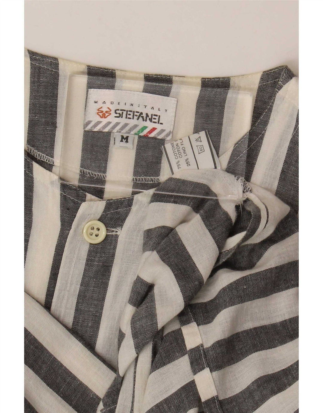 Camisa masculina de manga curta Stefanel de algodão listrado branco médio