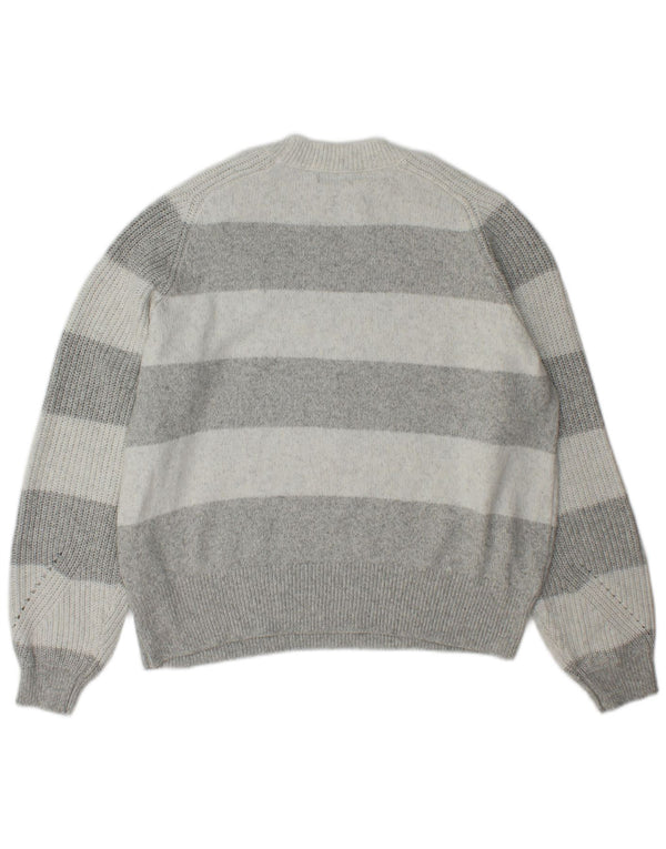 Suéter feminino Marks & Spencer com gola redonda e listrado cinza grande UK 16