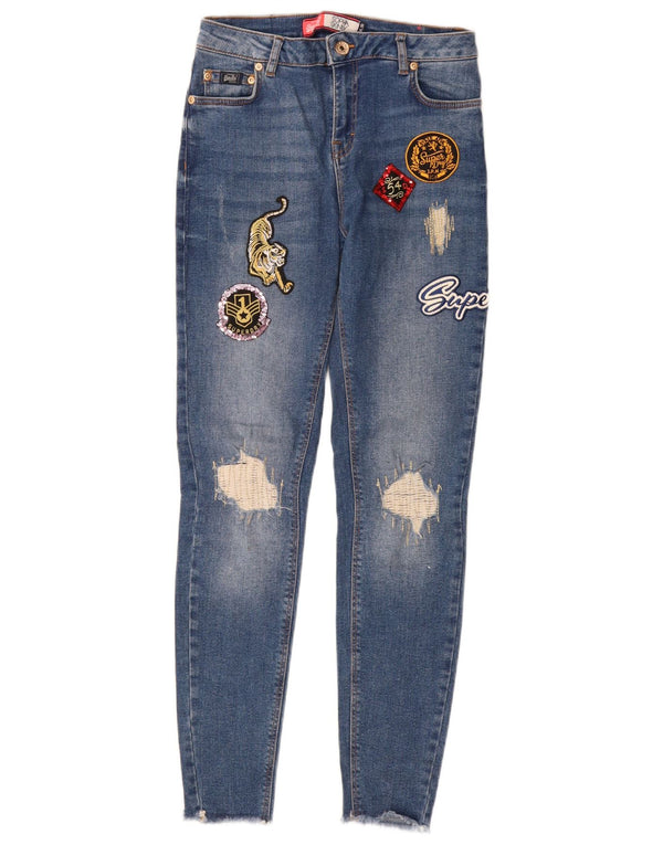 Calça jeans skinny feminina SUPERDRY Sophia Graphic envelhecida W26 L28 algodão azul