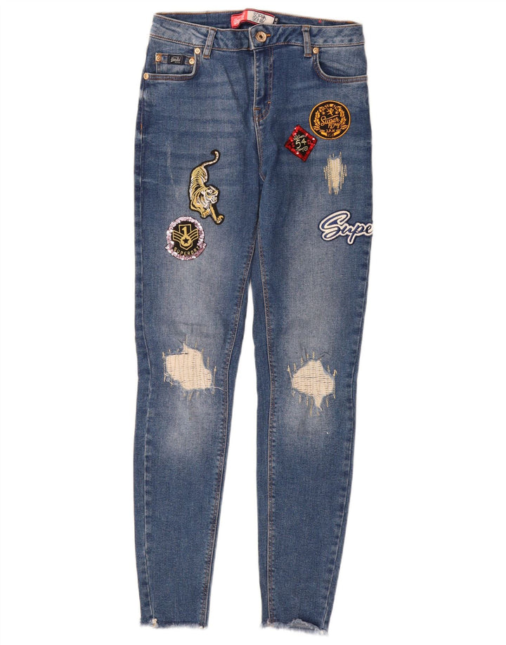 Calça jeans skinny feminina SUPERDRY Sophia Graphic envelhecida W26 L28 algodão azul