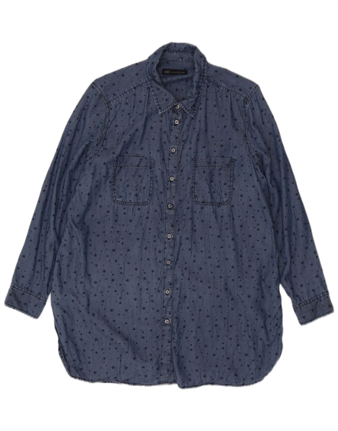 Camisa feminina Marks & Spencer Longline com padrão abstrato Reino Unido 16 grande azul