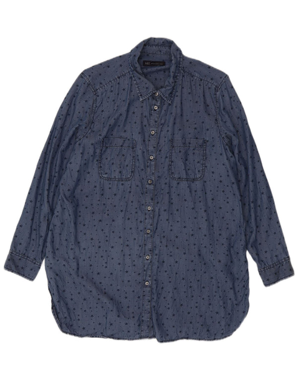 Camisa feminina Marks & Spencer Longline com padrão abstrato Reino Unido 16 grande azul