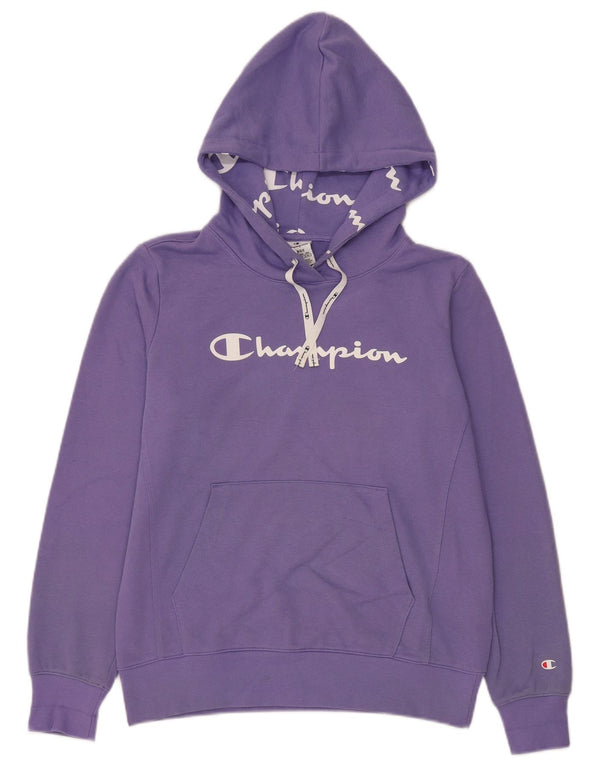 Jumper feminino com capuz gráfico Champion UK 16 grande algodão roxo
