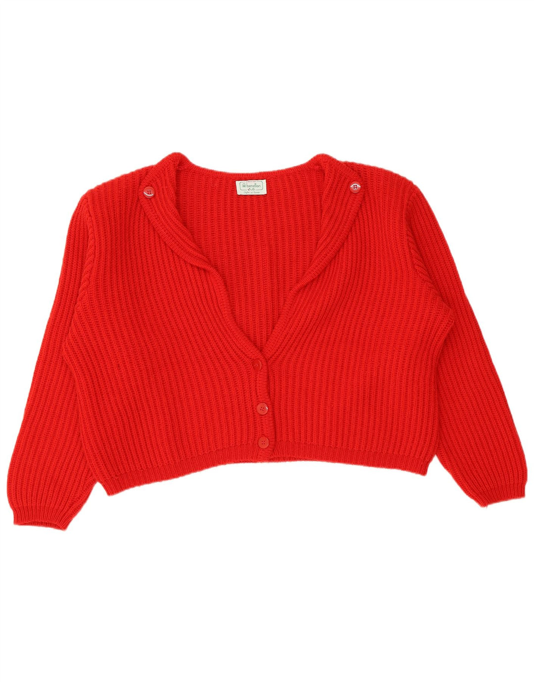 Benetton Suéter Cardigan Feminino Crop Oversized IT 48 XL Lã Vermelha