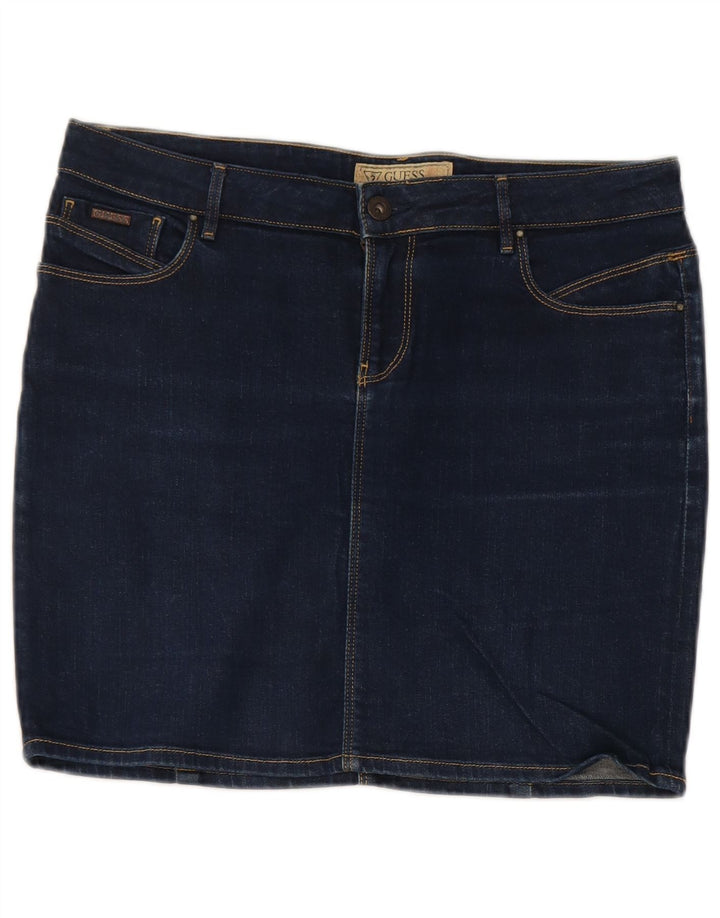 Mini saia jeans feminina Guess W29 algodão azul médio