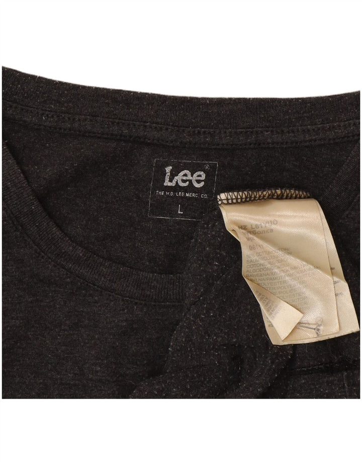 Lee Mens Graphic Top Manga Longa Grande Algodão Cinza