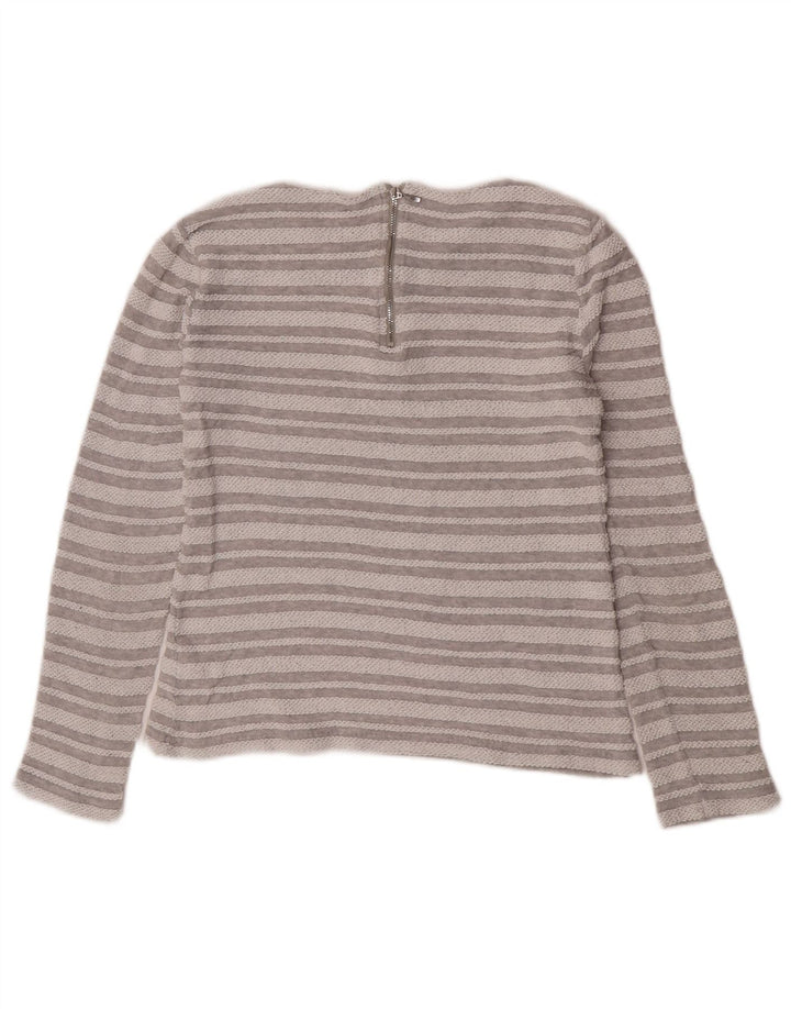 Top curto feminino Reiss manga longa UK 10 poliéster listrado cinza pequeno