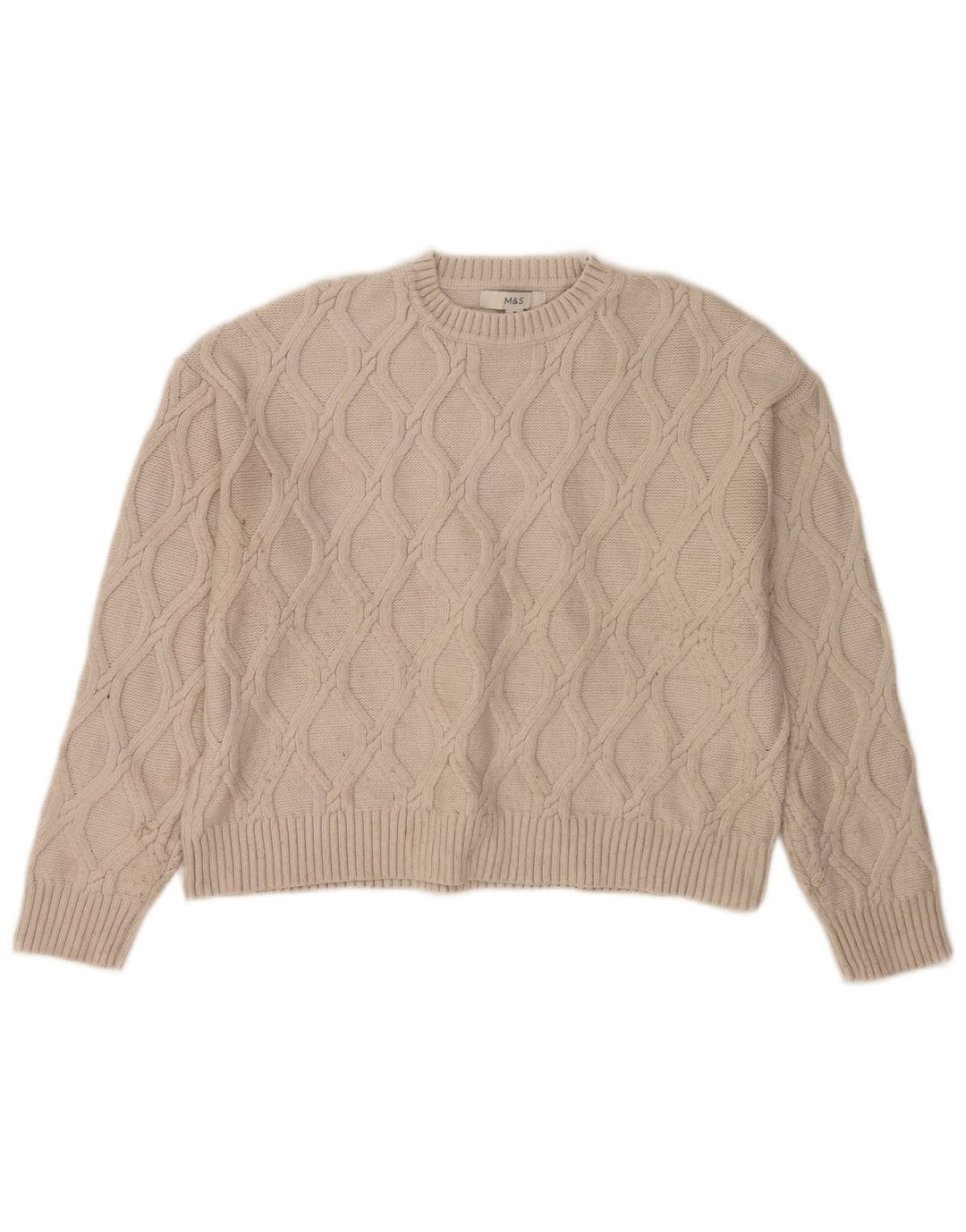 Suéter feminino Marks & Spencer com gola redonda e gola redonda Reino Unido 14 médio bege