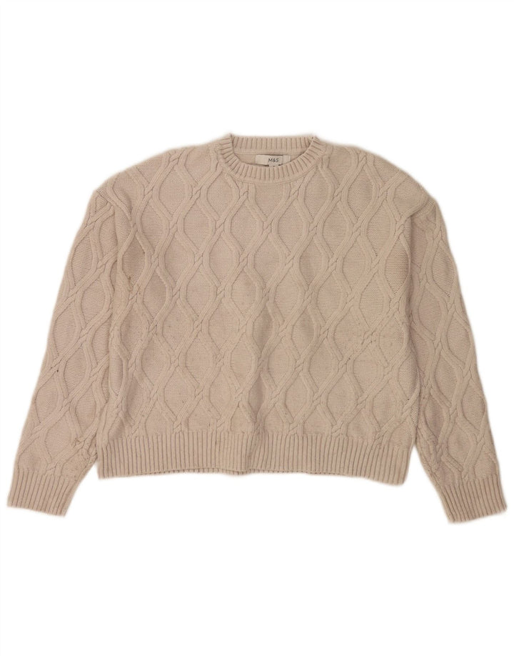 Suéter feminino Marks & Spencer com gola redonda e gola redonda Reino Unido 14 médio bege