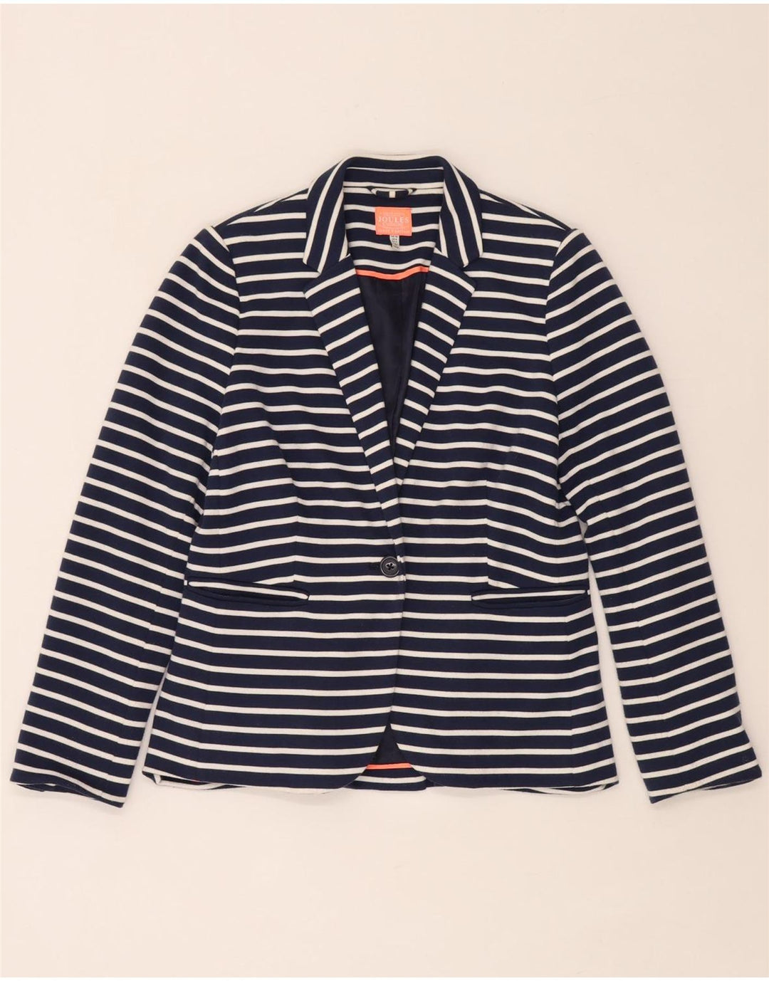 Jaqueta blazer feminina Joules com 1 botão Reino Unido 10 pequena listrada azul marinho