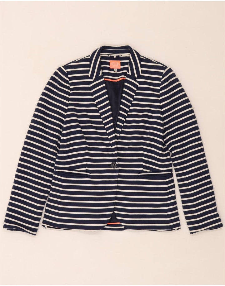 Jaqueta blazer feminina Joules com 1 botão Reino Unido 10 pequena listrada azul marinho