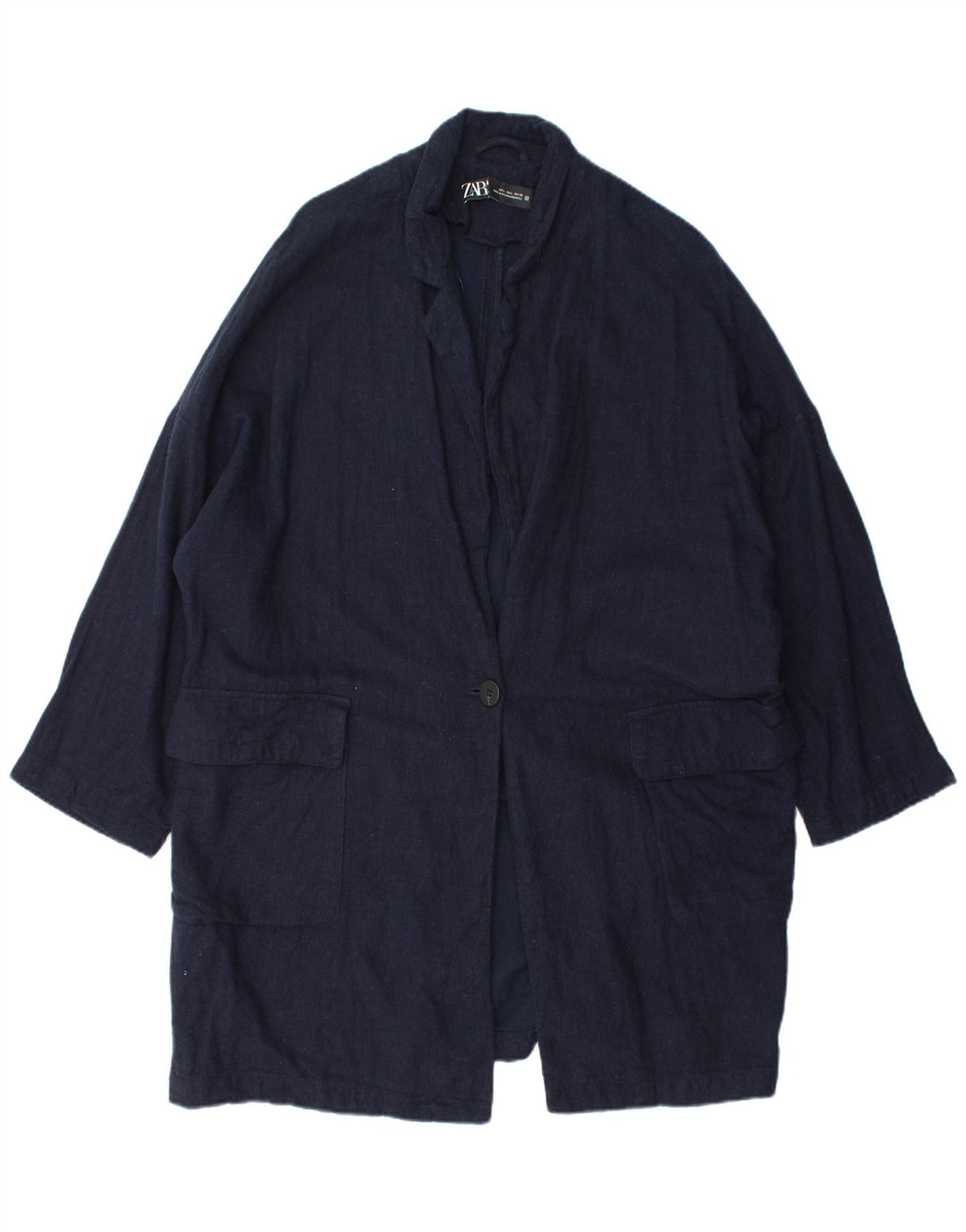 Sobretudo oversized feminino ZARA Reino Unido 16 grande viscose azul marinho