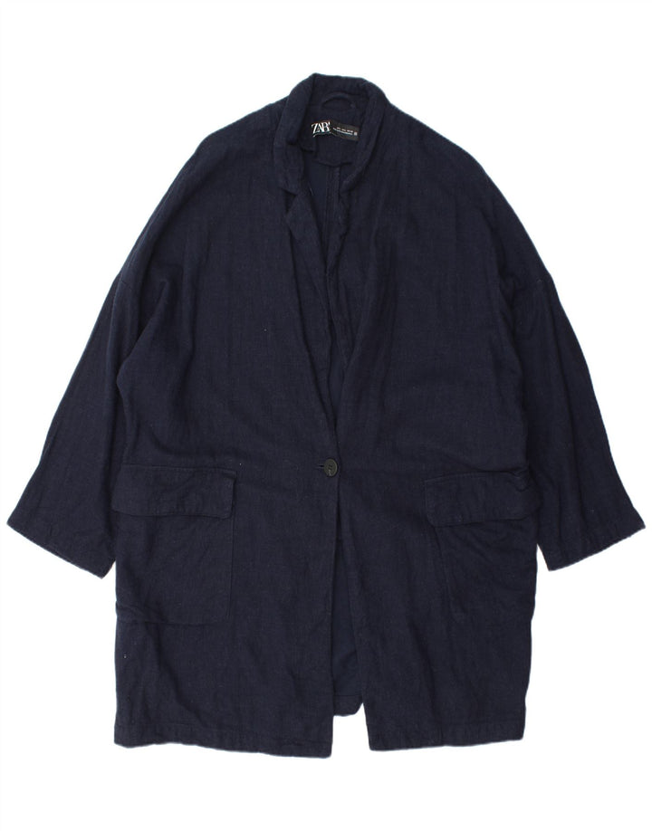 Sobretudo oversized feminino ZARA Reino Unido 16 grande viscose azul marinho