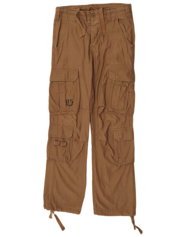Calças cargo retas masculinas vintage pequenas W29 L32 algodão marrom